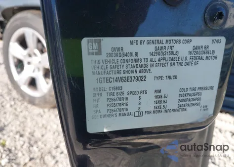 2003 GMC Sierra 1500 из США, поврежденный, VIN 1GTEC14V63E379022